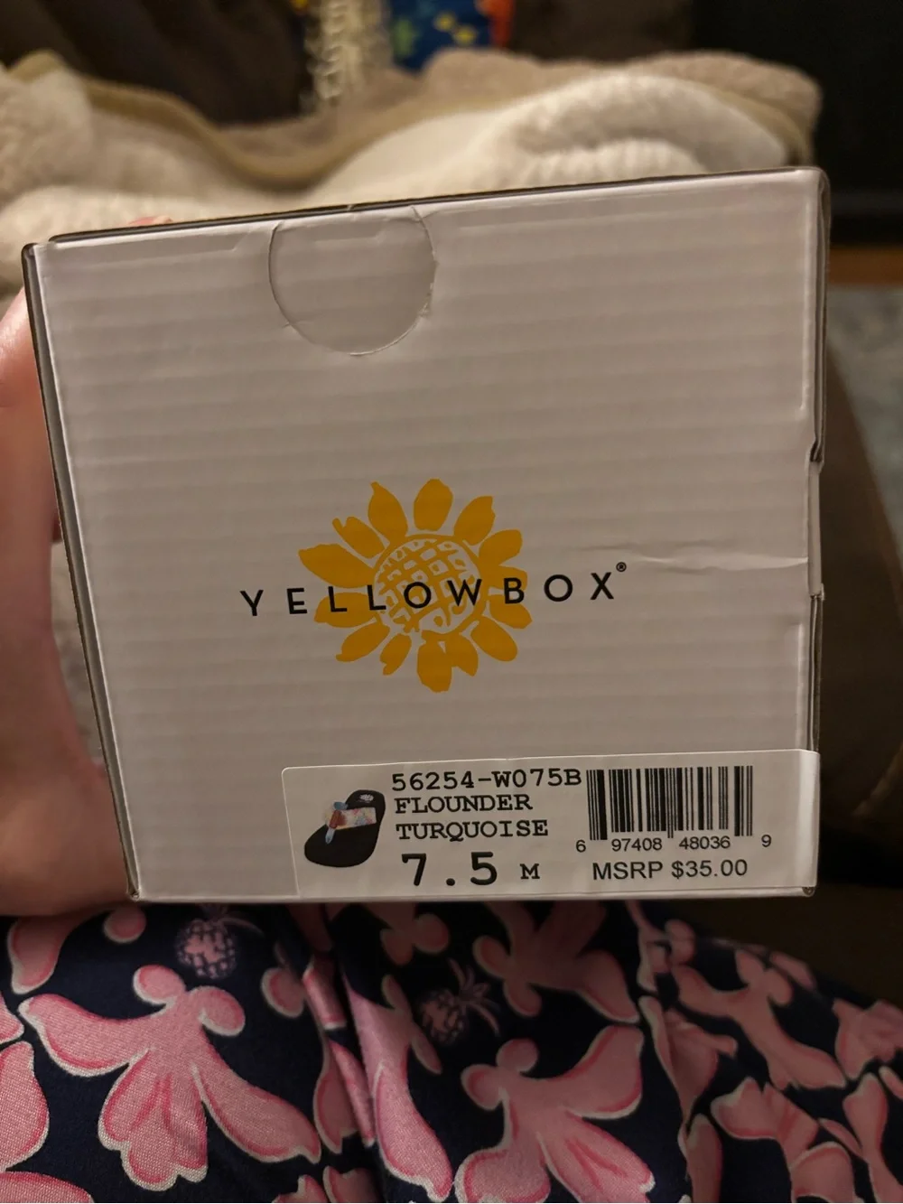 Yellow Box Black Sole Flip Flops with Turquoise Floral Straps
